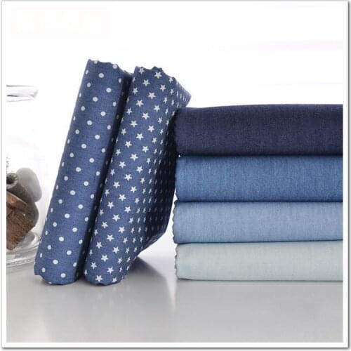 50CM*140CM Soft Cotton Denim Fabric Stars Printed Blue Black Denim Material DIY Baby Clothes Skirt Sewing Quilt Patchwork D30