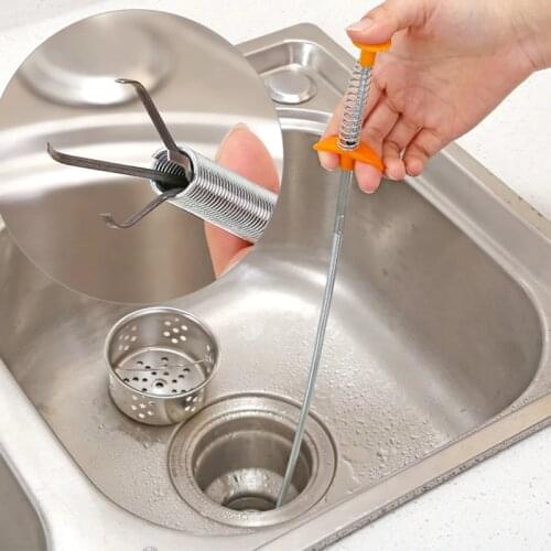61.5cm Flexible Spring Sink Dredge Claw Kitchen Bathroom Stainless Steel Sink Cleaner Pipe Blockage Cleaning Tool