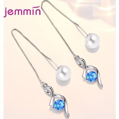 925 Sterling Silver Luxury Pearl Dangle Earrings For Women Girls Wedding Engagement CZ Cubic Zirconia Fashion Jewelry