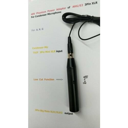 XLR-3 48V Phanton Power adapter/Musical Instrument Mic Adapter/ Mini 3Pin switch to 6.3 Big Male XLR, with low cut function