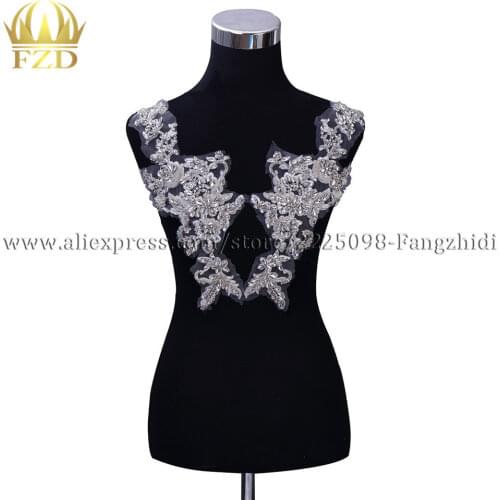 FZD 5 Pair Crystal Beaded Rhinestones Patches White Pearl Beads Trimming for Wedding Dresses Bridal Bridesmaid Decoration