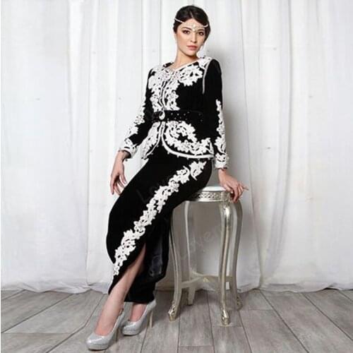 Burgundy Kakarou Algerian Muslim Evening Dresses 4 Pieces Morocco Caftan Velvet Special Occasion Dresses Lace Prom Party Gowns