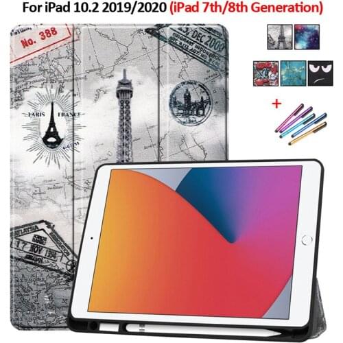 For iPad 7th 8th Generation Case With Pencil Holder Fold Leather Stand Smart Cover For iPad 10.2 Case 2019 2020 Auto Sleep/Wake