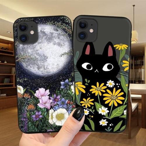 Flowers Leopard Dog Cat Floral Phone Case For iPhone 11 12 Pro Max XS X XR 6 6S 7 8 Plus 5S SE 2020 12Mini Silicone Black Cover
