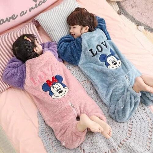 Mickey Minnie Mouse Baby Sleeping Bag Kids Double-layer Flannel Quilt Childrens Baby One-piece Pajamas Winter Sleeping Bag Babe