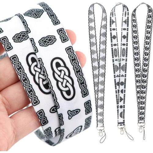 DZ1923 Nordic Rune Amulet Viking Neck Strap Lanyards Keychain Holder ID Card Pass Hang Rope Lariat Badge Holder Key Chain