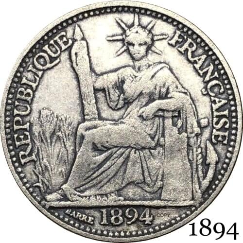 France French Indochina 1894 Barre 10 Cent Centimes Piastre Copy Coin Cupronickel Silver Plated Republica Francaise Replica