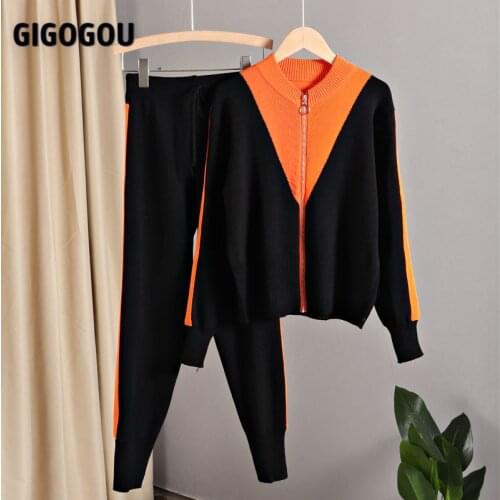 GIGOGOU Two Pieces Harem Pants Sets Stand Collar Zipper Sport Tracksuits 2 piece Sets Womens Outfits Leisure Knit Jogging Femme