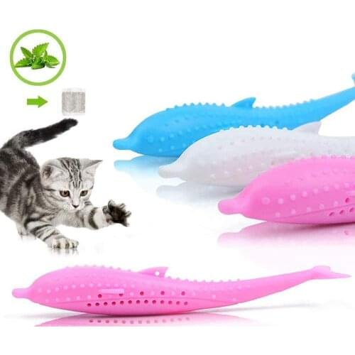 Refillable Silicone Cat Catnip Teeth Cleaning Toothbrush Toy Realistic Catnip Fish Interactive Pets Bite Stick Supplies for cat