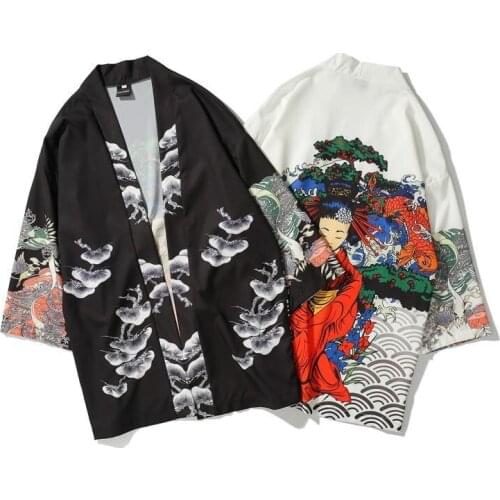 Japanese Style kimono yukata Print shirt women man japanese Short Robe Loose kimomo japanese cardigan kimono haori rash guards