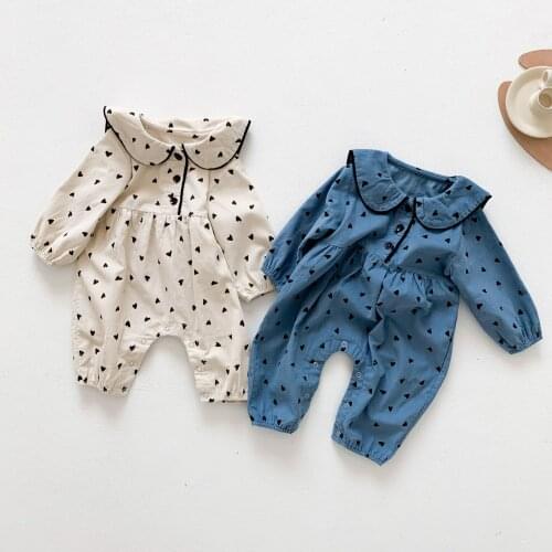 Baby Girl Rompers Corduroy Long Sleeve Baby Girls Clothing Jumpsuits Cotton Turn Down Collar Heart Newborn Baby Girl Clothes