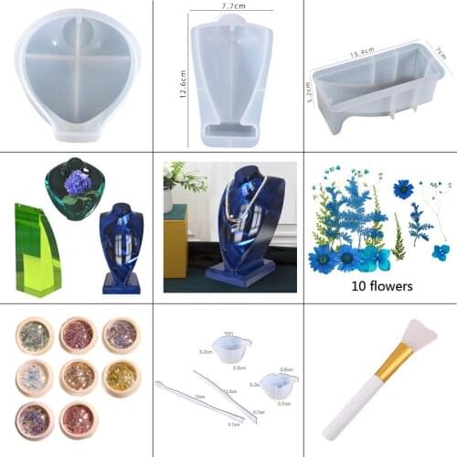 DIY Combination Materials Necklace Hanging Accessories Mold Dry Flower Sequins Decoration Silica Gel Brush Glue Mixing Tools