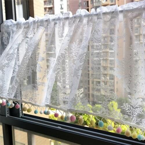 Colorful Pom Pom Lace Sheer Curtains For Kitchen Door Cafe Small Curtains Embroidery Flower Bay Balcony Window Drapes DL-ZH082