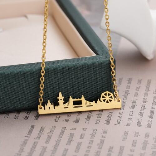 London Skyline Necklace UK Cityscape Dainty Pendant Necklaces for Women Fashion Jewelry Stainless Steel Accessories Friend Gifts