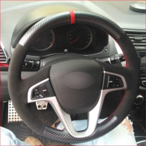 MEWANT Black PU Carbon Fiber Car Steering Wheel Cover for Hyundai Solaris (RU) 2010-2016 Verna 2010-2016 i20 2009-2015 Accent