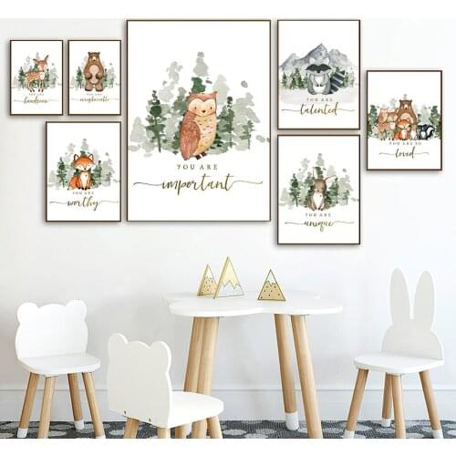 Cute Deer Fox Bear Rabbit Owl Koala Baby Room Wall Art Canvas Painting Nordic Posters And Prints Wall Pictures Kids Room Decor