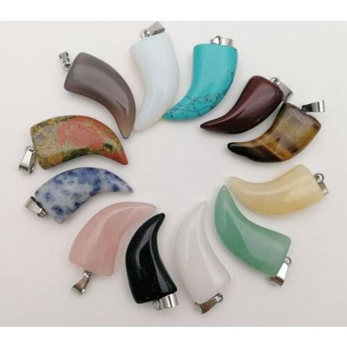 Fashion mxied natural stone charms ox horn pendants 12pcs for jewelry making Necklace trendy accessories Wholesale free shipping