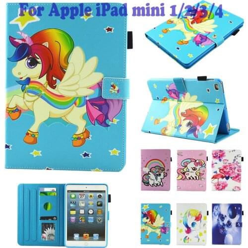 Fashion Unicorn Cat Dog Panda Pattern Stand Pu Leather Fundas Case For Apple iPad Mini 1/2/3/4 Mini 4 Tablet Cover Cases Coque