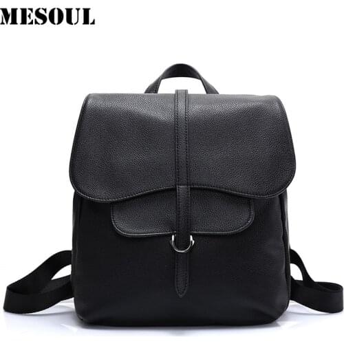 Fashion Black Women Backpack High Quality Genuine Leather Backpacks for Teenage Girls Female School Shoulder Bag Bagpack Mochila