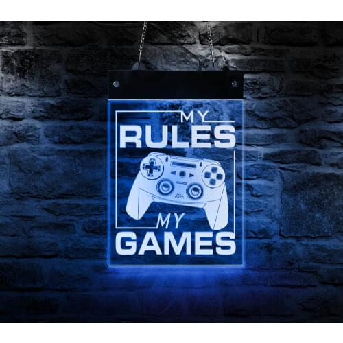 My Rule My Games Video Gamepad Controller Wall Lighting Display Board Joypad Joystick Game Room LED Neon Sign Boys Room Decor