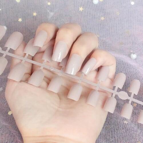 False Nail with glue Women Nail Art Decorations 24pcs Fake Nails Solid Color Frosted Matte Full Cover Long Nail Tips Manicure