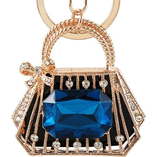 Novelty Blue Rhinestone bag Keychain Fashion Creative Handbag Car Key Chain Ring Holder Charm Bag Accessory Gift