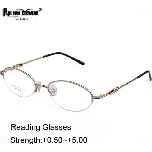 Rui Hao Eyewear Brand Women Reading Glasses Presbyopic Eyeglasses Read Spectacles Prescription Half Rimless Glasses Frame