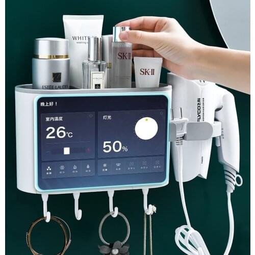 Punch-free Bathroom Organizer Shelf Shampoo Cosmetic Shower Holder Hair Dryer Storage Rack Household Items Bathroom Accessories