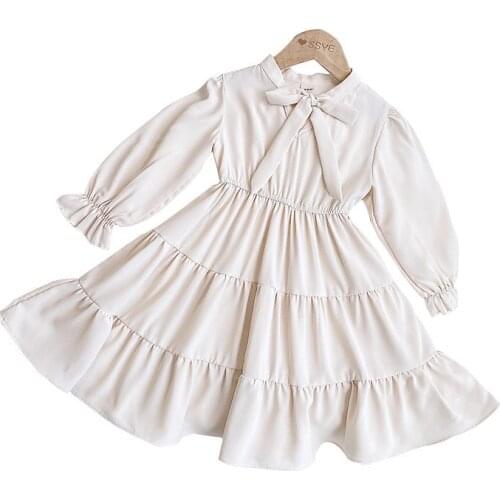 3-7 years High Quality Spring Girl Dress 2021 Fashion Chiffon Solid Draped Ruched Kid Children Clothing Girl Princess Dress