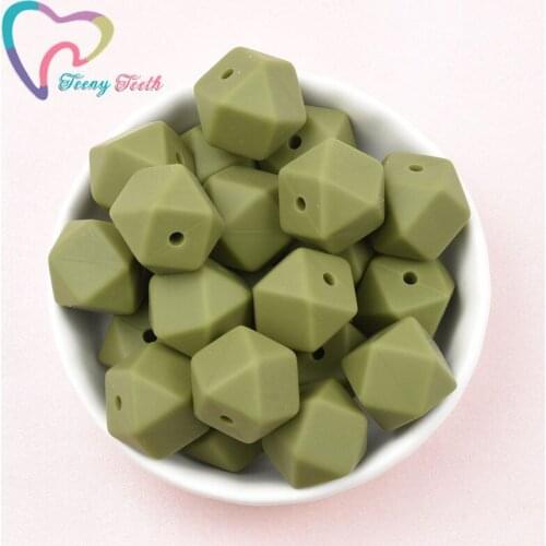 Teeny Teeth 10 PCS Army Green 14-17 MM Hexagon Loose Silicone Beads Baby Teething Necklace Silicone Teether Beads Baby Safe Toys