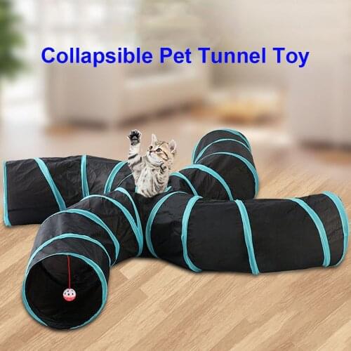 S Type 4 Holes Foldable Cat Tunnel Pet Tube Collapsible Play Toy Indoor Outdoor Pet Cat Puppy Training Toy Cat Tent Tube Tools