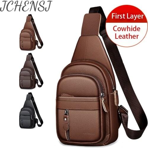 JCHENSJ Genuine Leather Chest Bags For Men Large Capacity Mens Shoulder Bag Designers Cowhide Male Handbag