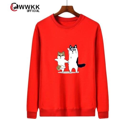 Shiba Inu Husky print Sweatshirt Men Hoodie Crewneck Sweatshirts Winter Autumn cotton Hoody Casual Red Black White Streetwear