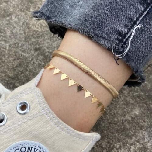 Bohemian Geometric Gold Flat Snake Chains Anklet Set for Women Summer Beach Anklets Ankle Bracelet Foot Chain Jewelry