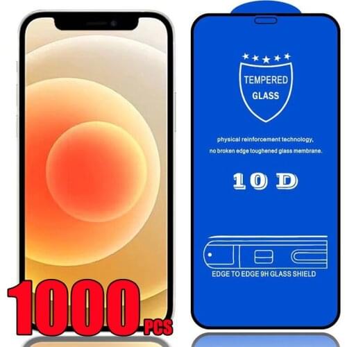 1000pcs 10D Tempered Glass Full Glue Coverage Curved Screen Protector Film For iPhone 12 Mini 11 Pro Max XS XR X 8 7 6 Plus SE
