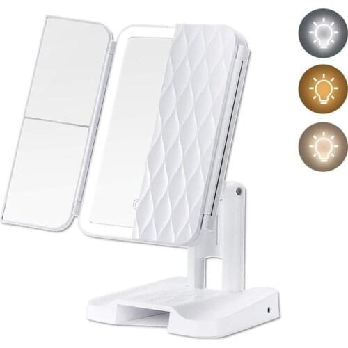 LED Light Makeup Mirror 2/3X Magnifying Cosmetic 3 Folding Vanity Mirror 180 Rotation Adjustable Touch Dimmer Table Make Up Tool