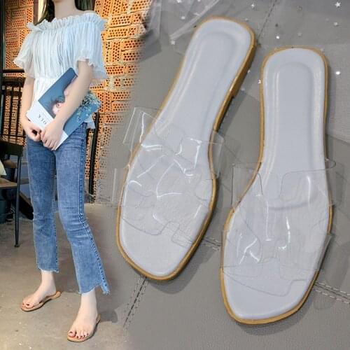 Womens Summer Transparent Slippers Rubber Flat Heel Flat Bottom Luxury Slides Flats Sandals Casual Flip Flops Women Shoes