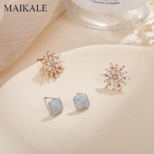 MAIKALE Charm Small Multiple Earrings Colorful Cubic Zirconia Beads Round Gold Stud Earings for Women Fashion Jewelry Gifts