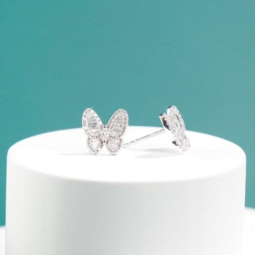 BOEYCJR Butterfly 18K White Gold Natural Diamonds Stud Earrings for Women Anniversary Gift