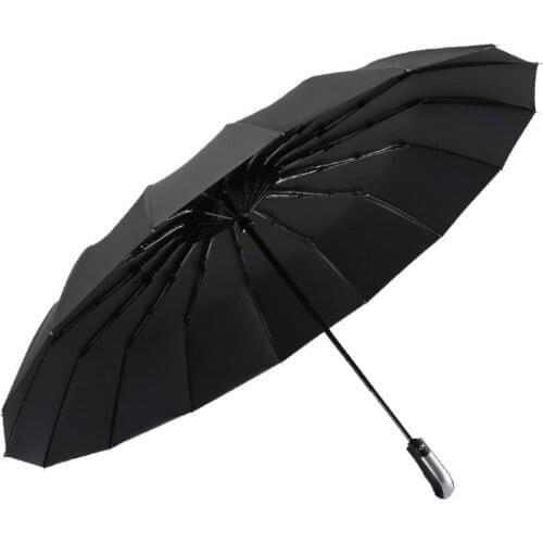 16K full automatic women umbrella three-folding solid color business men umbrella black coating UV sunny and rainy umbrella