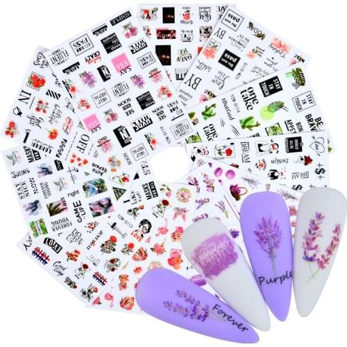 1pcs Cartoon Animals Adhesive Decals Summer Fruits Flower Leaves Alphabet Leaves Butterfly Nail Art Stickers Wraps Decorations