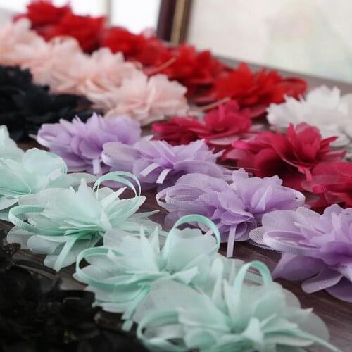 1 yard 10 flowers DIY handmade lace 8cm butterfly ribbon flower 120D chiffon XF09