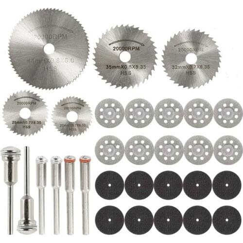ABSF 31Pcs Cutting Wheel Discs Set,Diamond Cutting Tool Wood/Glass/Stone Cut Off Circular Saw Blades, Resin Cut Off Discs Kit