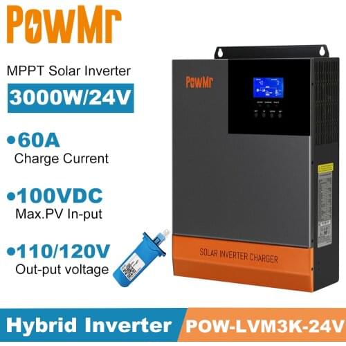 3000W 24V Built-in MPPT 60A Charger Pure Sine Wave Solar Inverter with 110V 120V AC Input and Max PV 100Vdc New Design Inversor