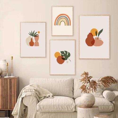 Abstract Geometric Shapes Canvas Painting Bottle Plant Leaf Wall Art Print Picture Scandinavia Poster for Living Room Home Decor