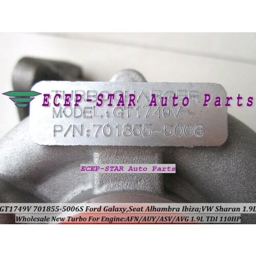 Free Ship GT1749V 701855 701855-0006 701855-0004 701855-0002 Turbo For Ford Galaxy For Volkswagen VW Sharan AFN AUY AVG 1.9L TDI
