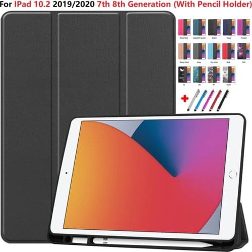 For iPad 10 2 Case with Pencil Holder Soft TPU Back Tablet Case for iPad 7th Generation 8th 10.2 Cover 2020 2019 Auto Wake Sleep
