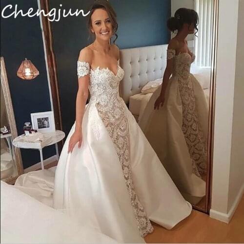 Chengjun Elegant Vintage Lace Sexy Mermaid Detachable 2 In 1 Wedding Dress