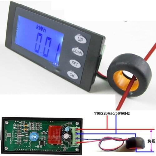 100A Digital Combo Panel Meter Volt Amp kWh Watt Working Time clock AC110v 220v