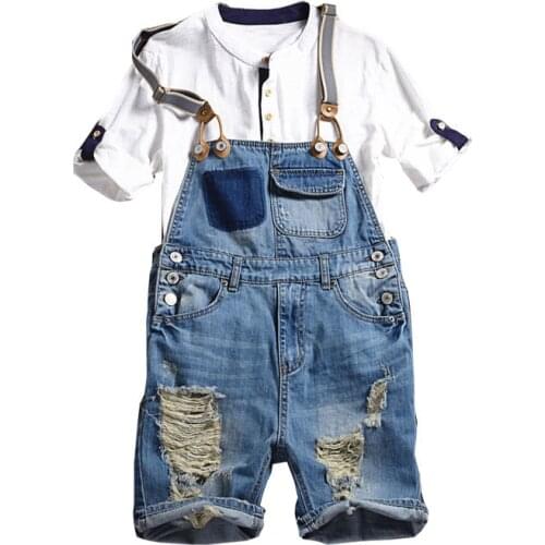 New Mens Denim Shorts Korean version of the Five pants 2020 Summer New Slim Denim Sling Jumpsuit Mens jeans size XXL